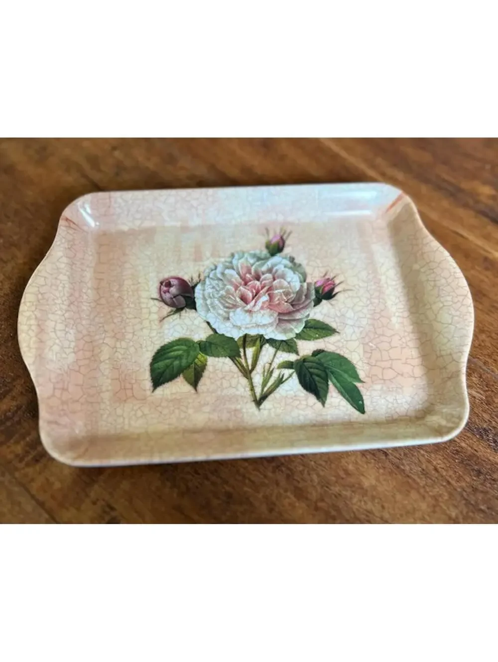 Vintage Floral Ceramic Serving Tray with Crackle Glaze